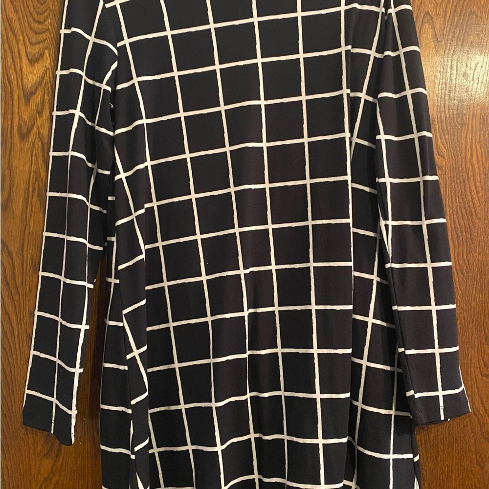 Mary Square Grid Dress Womens Medium Black Excellent Windowpane Long Sleeve Mini